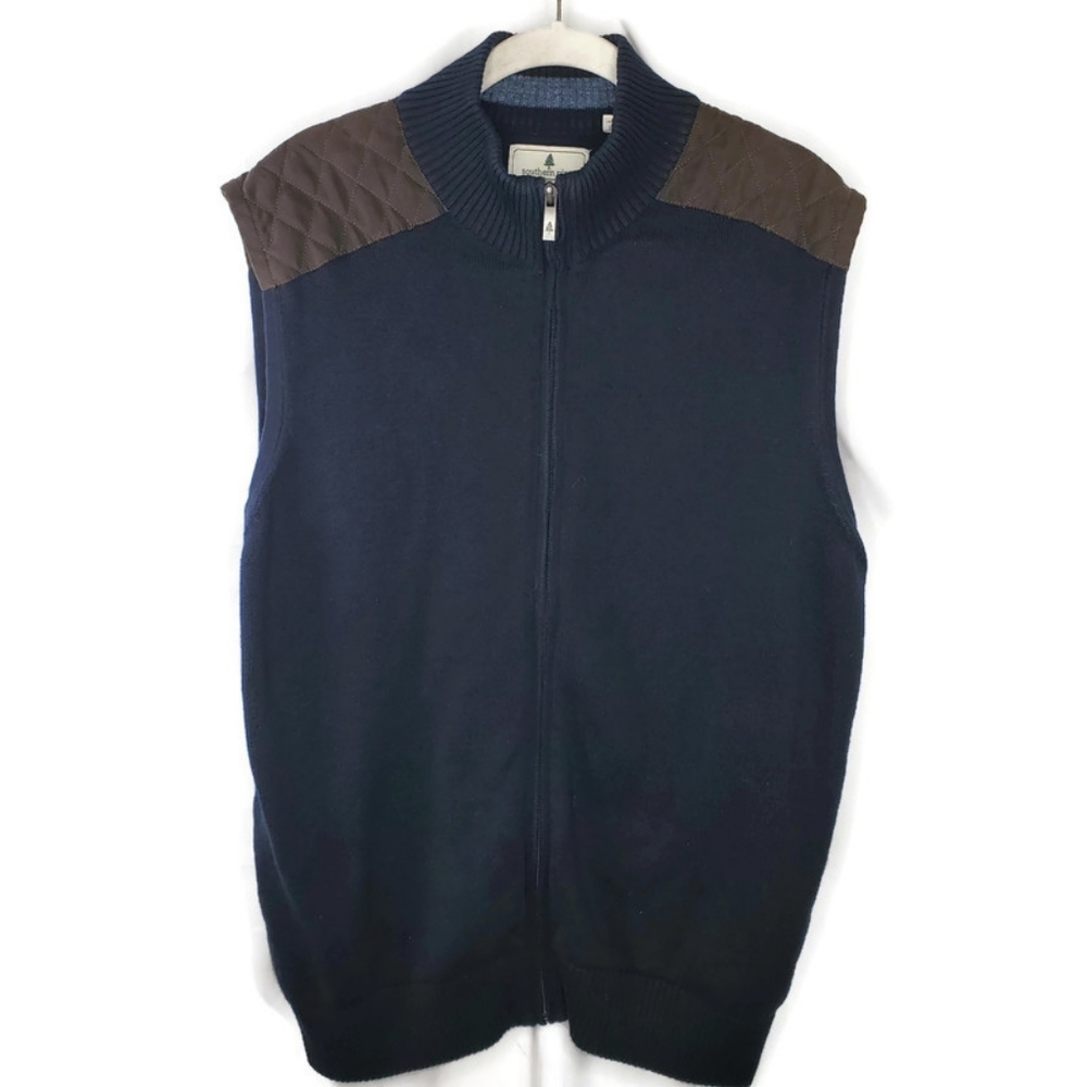 Men's Southern Pines Navy Full Zip Sweater Vest Size Large